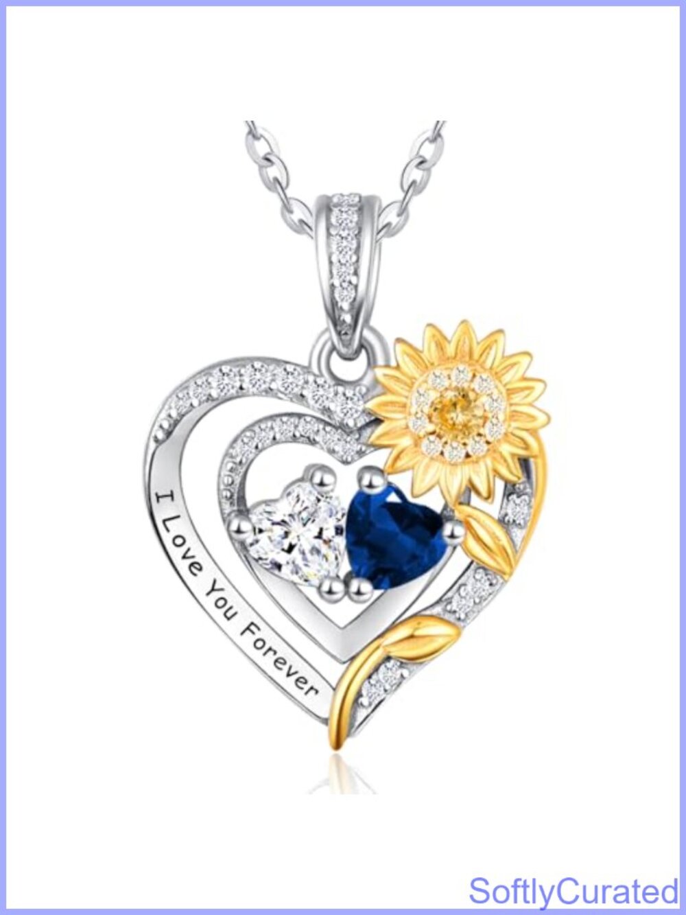 S925 Sterling Silver Sunflower Heart Necklace 2 Birthstone Pendant I Love You